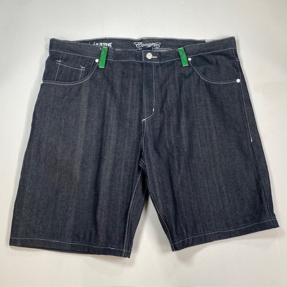 Coogi Jeans Mens Dark Wash Denim Shorts Green Accents Stitch Size 44 MODIFIED